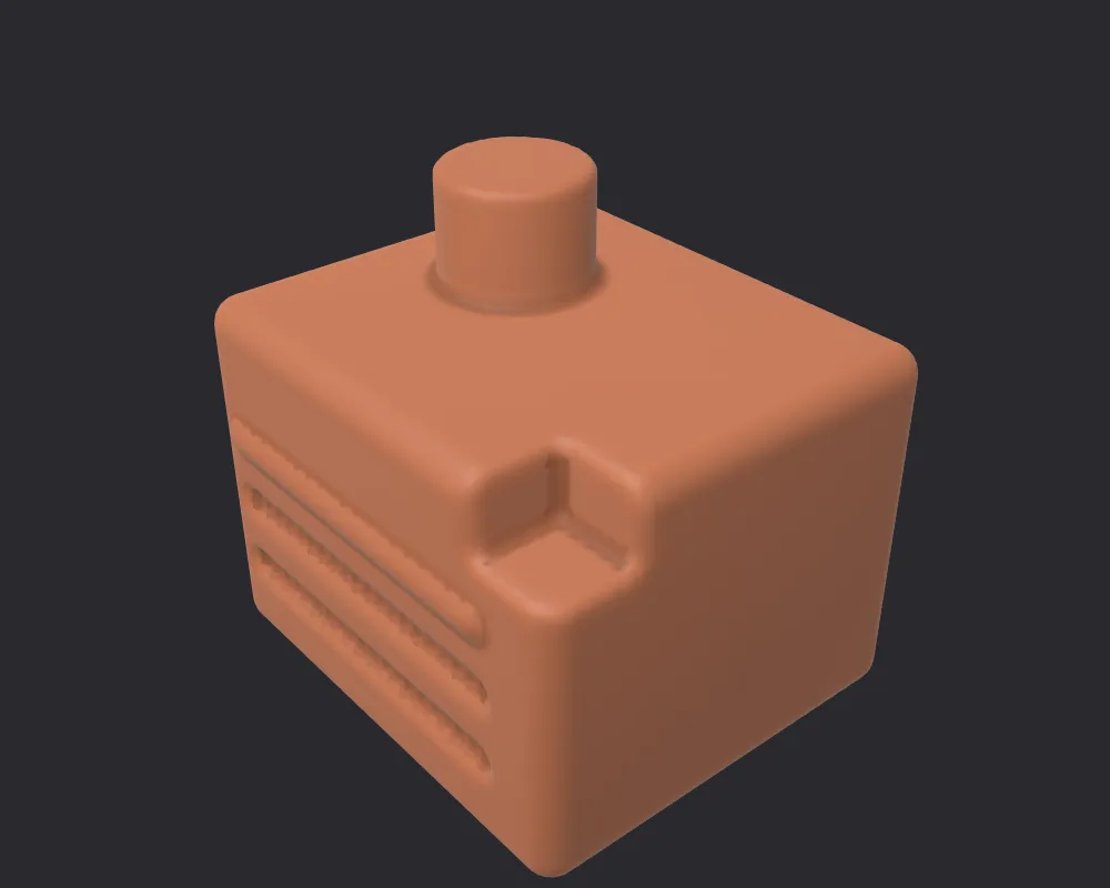 A creased clay block meshed with marching cubes: slightly stepped edges