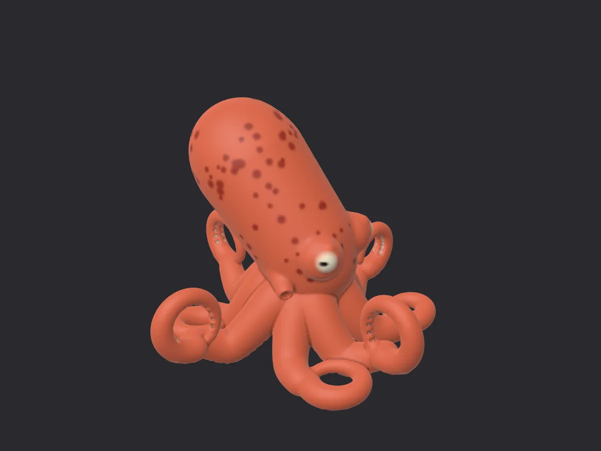 An octopus in plain clay, its tentacles pulled out with Snake Hook