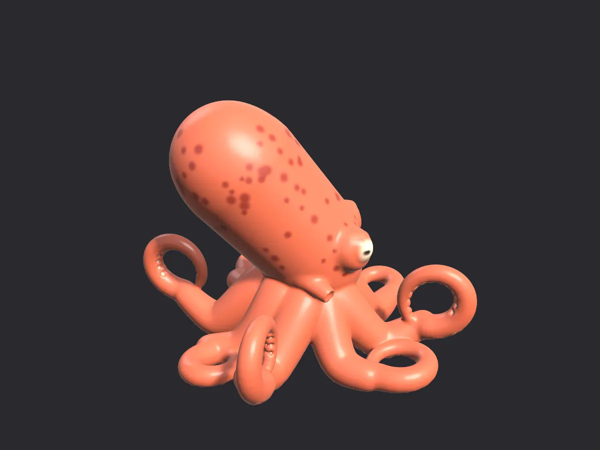 An orange octopus with curling spotted tentacles