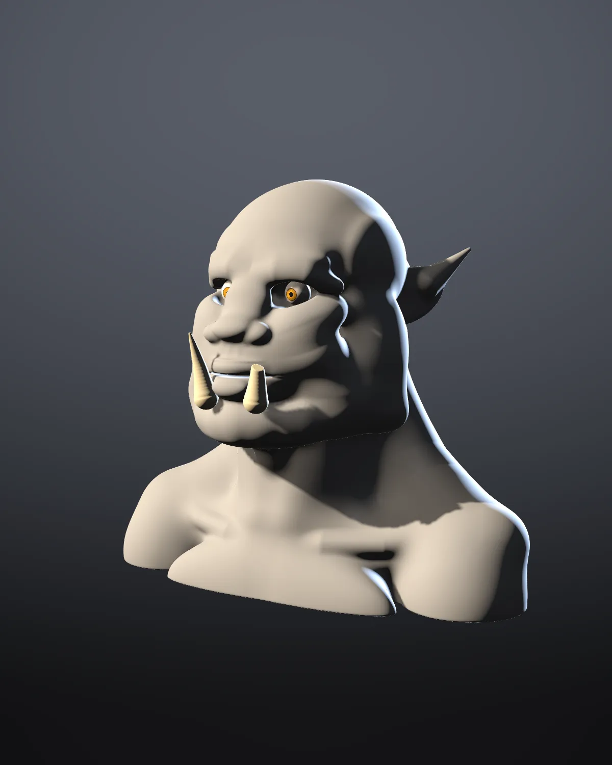The orc bust as a first blockout in plain clay