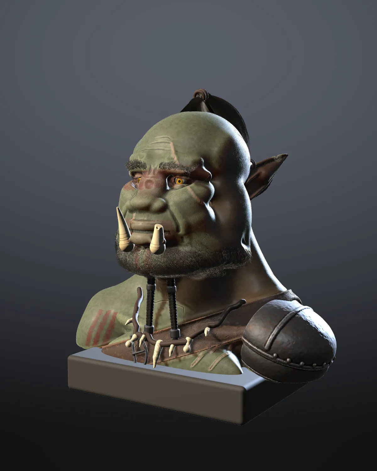 The finished, painted orc bust